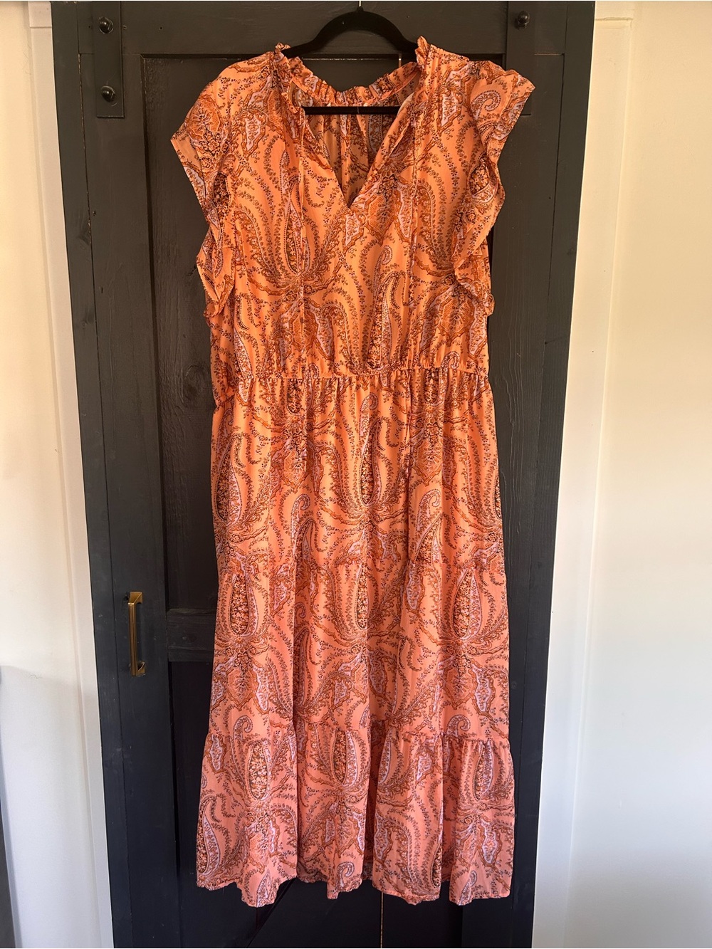 Dex Peach Paisley Ruffle Maxi Dress